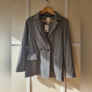 H&M Black and White Houndstooth Double-Breasted Blazer